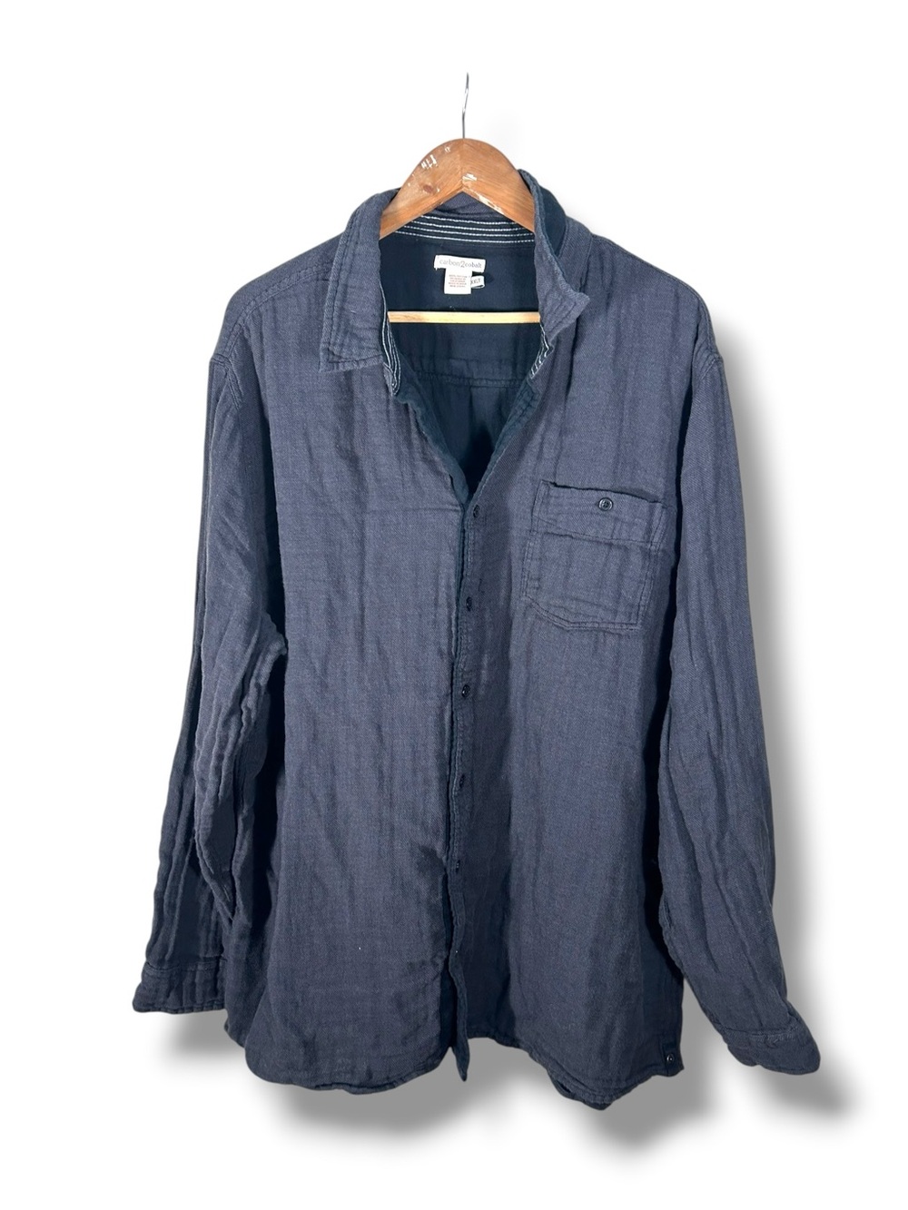 Men's Carbon2Cobalt Dark Gray Gauzy Cotton Button Down Long Sleeve Top XXLT